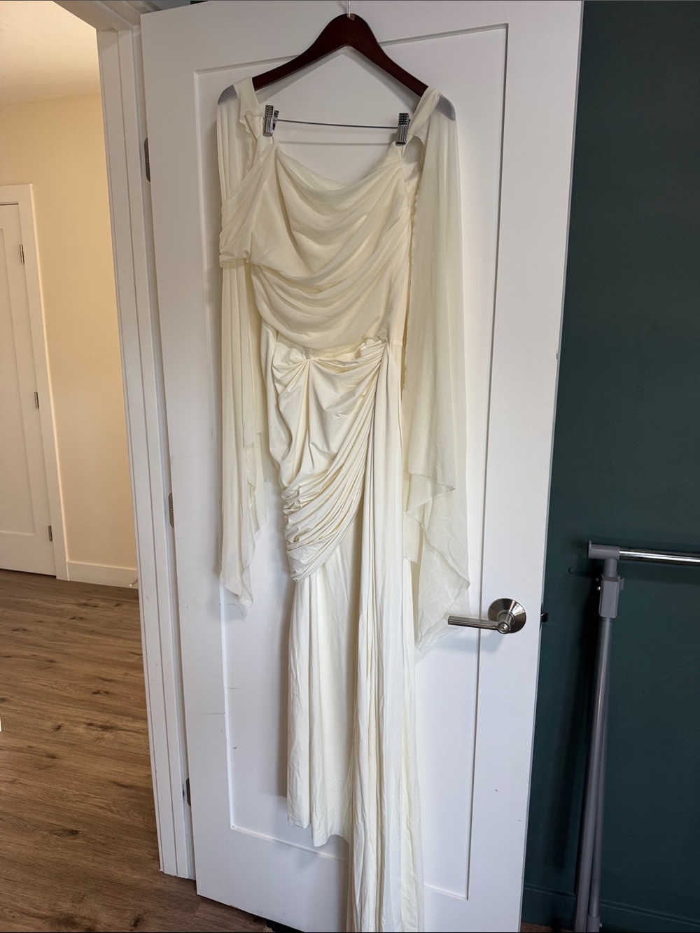 NWT Deme by Gabrielle Cynthia Dress - Elegant One-Shoulder White Draped Gown - Picture 5 of 8